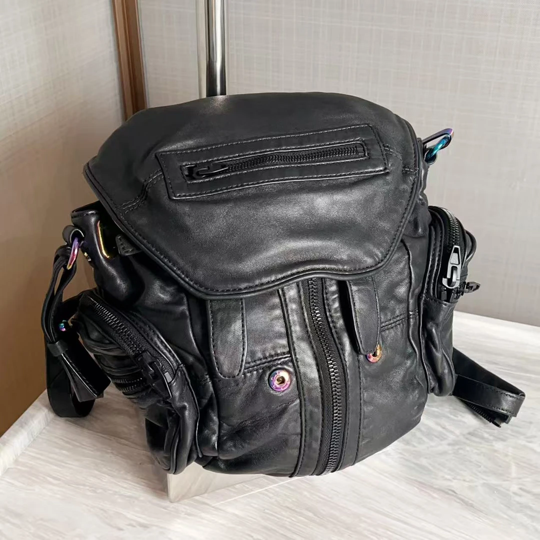 95新 Alexander McQueen/亚历山大·麦昆 黑色 炫彩金属扣 双肩包