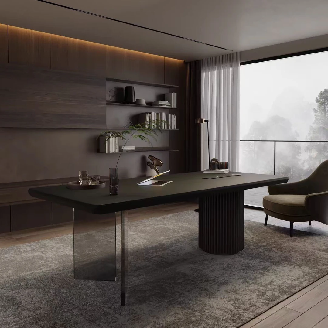 意式极简书桌写字台轻奢亚克力设计师家用简约办公桌电脑桌家居