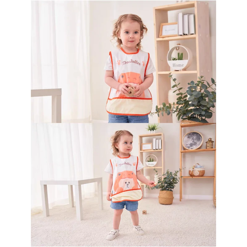 宝宝无袖防水罩衣防脏婴幼儿卡通女童男童