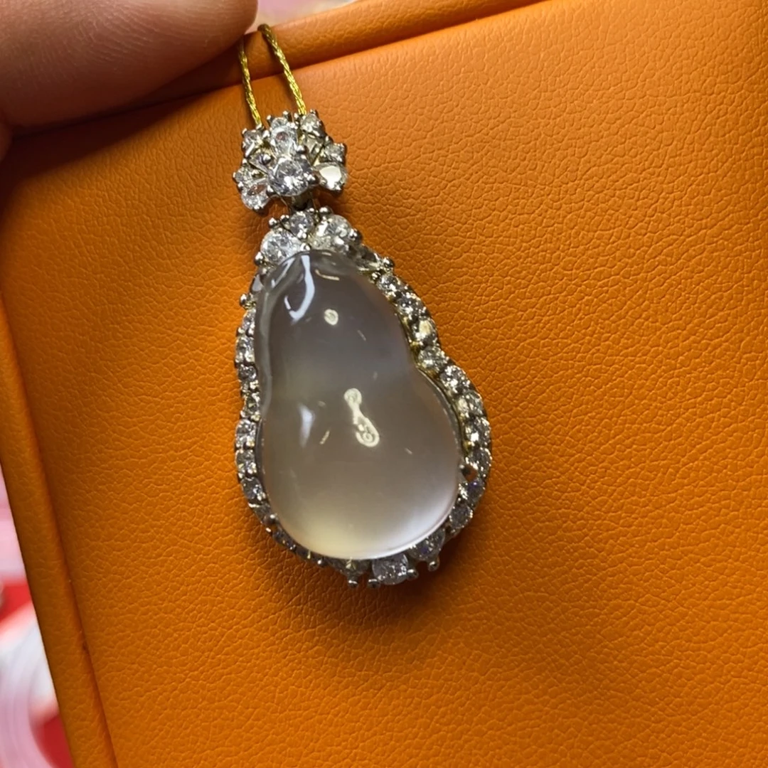 石英质玉银S925镶嵌吊坠