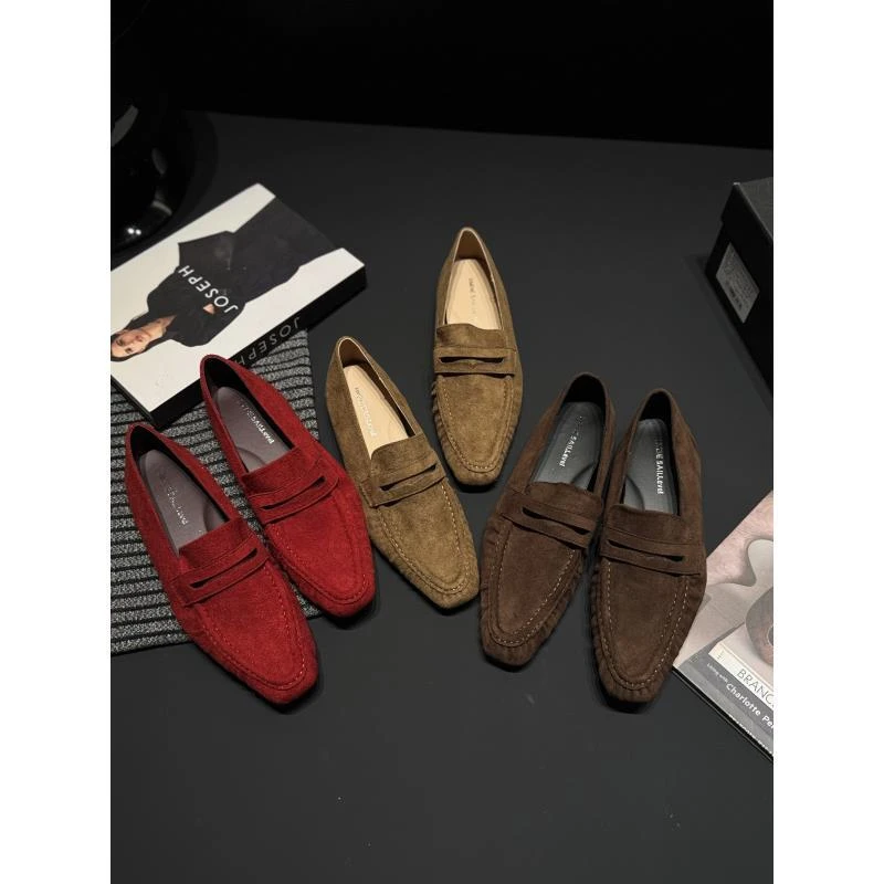 老钱大女主~柔软舒适慵懒风绒面乐福鞋低跟小方头单鞋女333-16