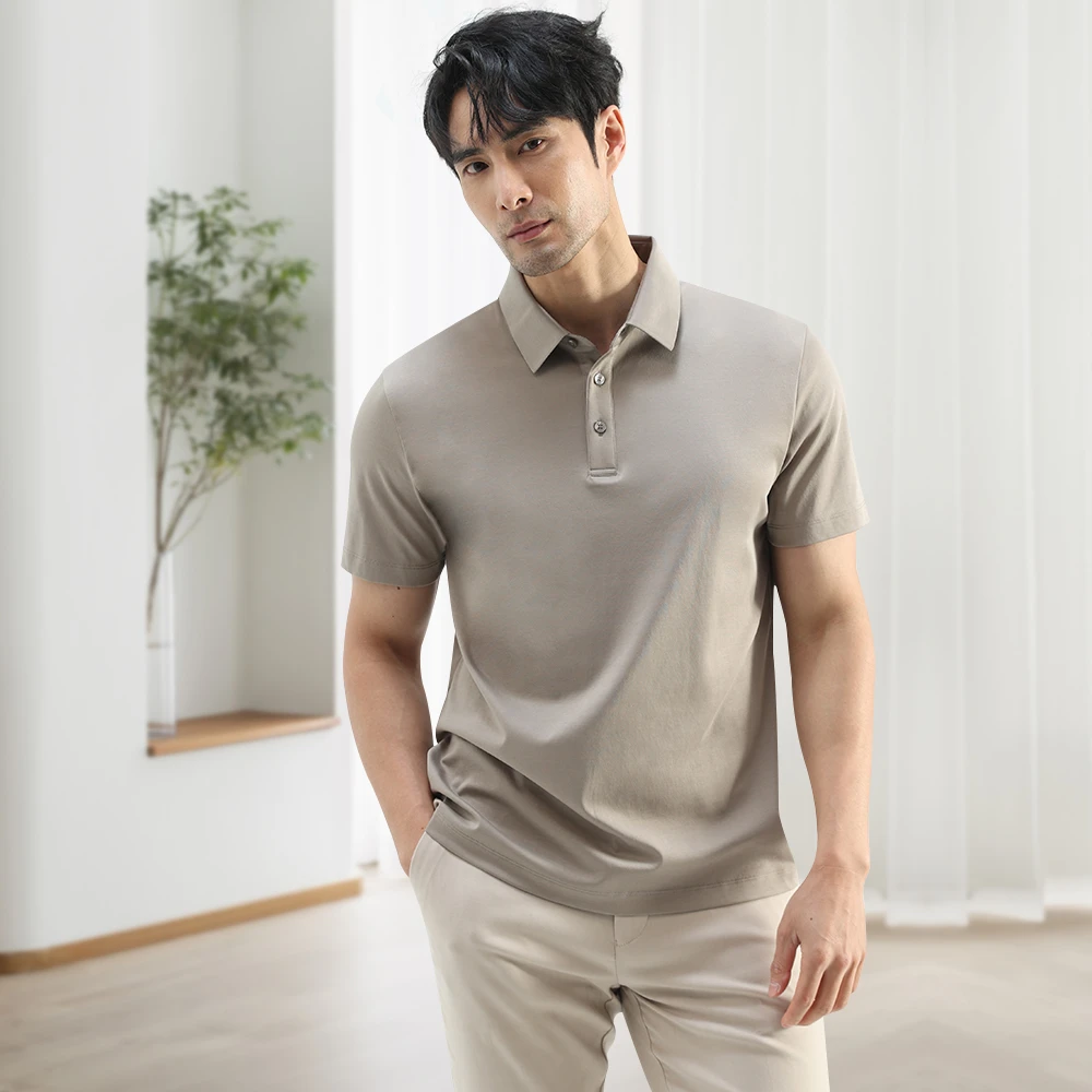 2025春夏新款男polo衫丝光赛尔棉凉感无痕翻领短袖商务休闲保罗