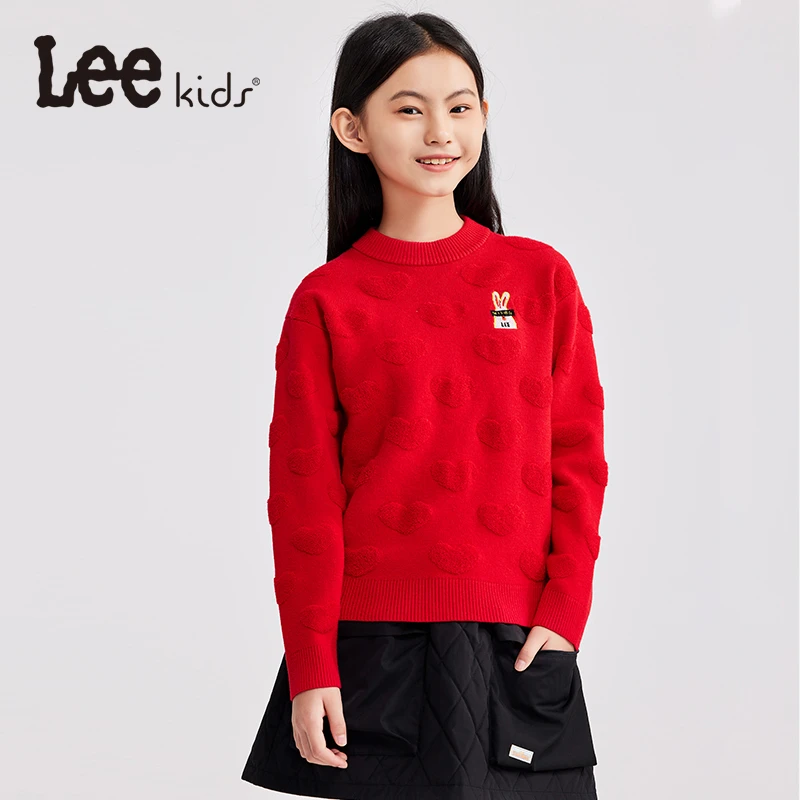Lee女童毛衣冬季儿童洋气红色圣诞毛线衣大童本命年针织衫潮