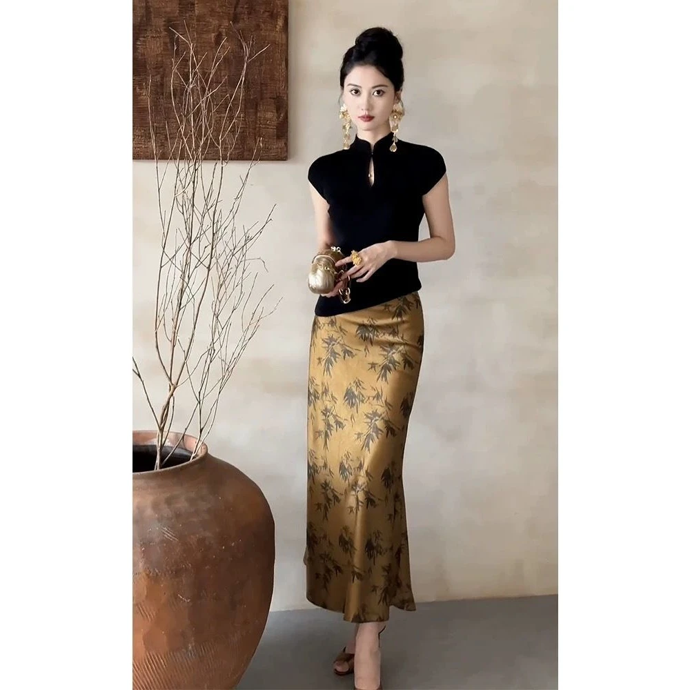 爆款新中式国风黑色上衣半身裙两件套装裙女2025夏季新款气质气质