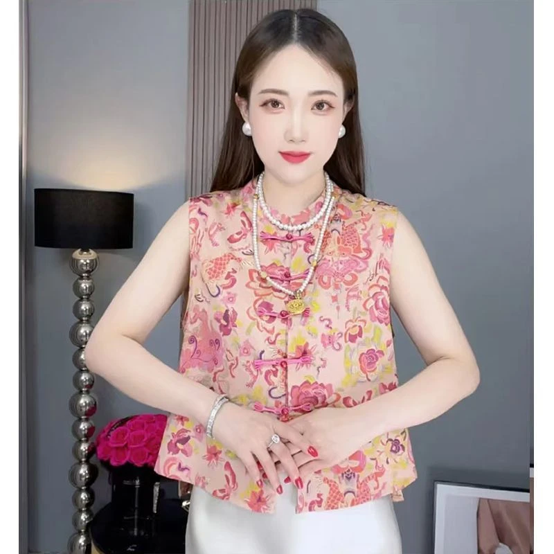 2025夏季新款新中式国风复古盘扣提花减龄短袖衬衫女气质上衣夏装