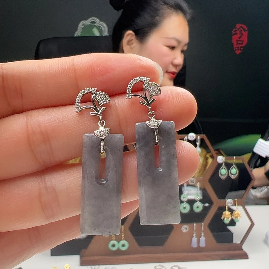 银S925镶嵌翡翠耳饰