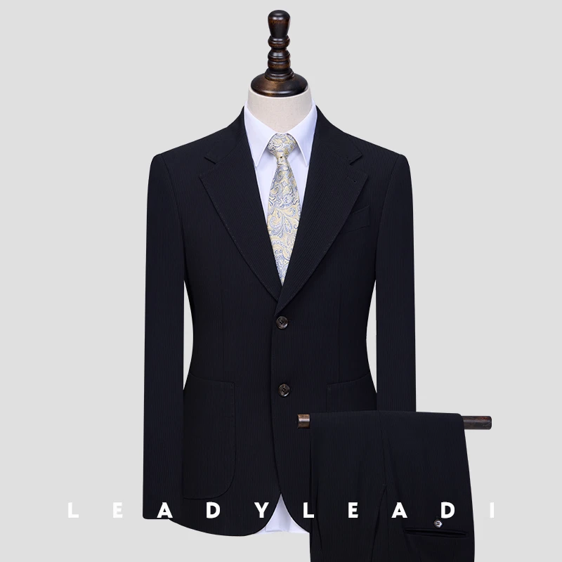 西服套装男2025春夏新款男士商务休闲西装那不勒斯长裤黑色修身版