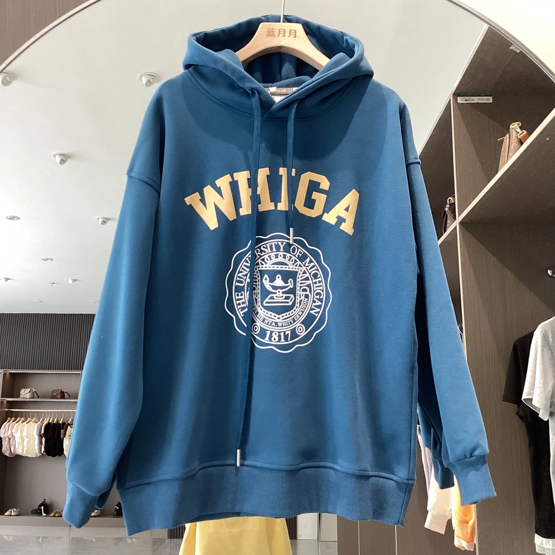 L2-3 TW-5152 WHIGA印花休闲连帽卫衣外套女春秋胸围118衣长65