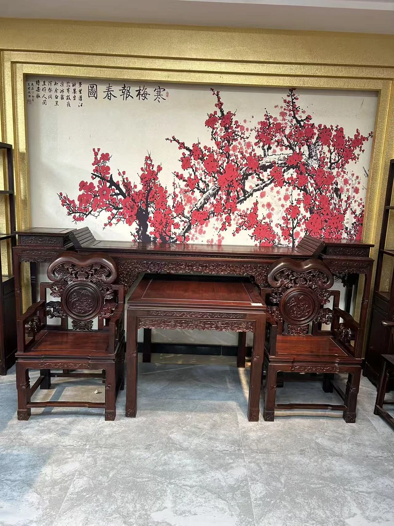 中堂六件套-东非酸枝六件套 榫卯结构古典新中式新中式茶桌