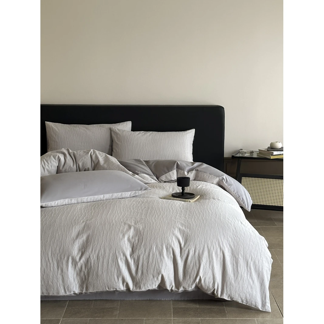 【晴美】高支高密双股厚织全棉大提花四件套-雨迢迢-紫灰