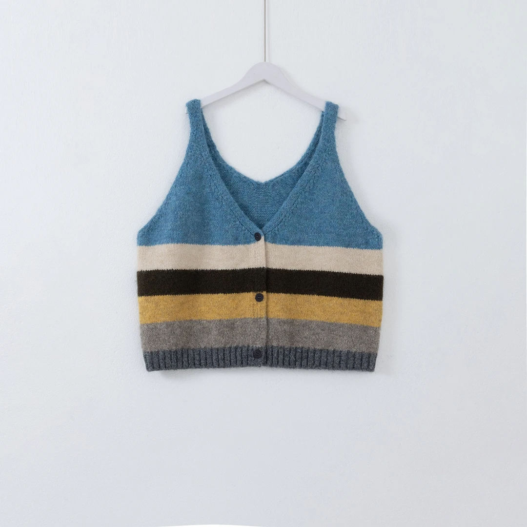 几里与麻 宽松甜美撞色条纹针织背心马甲 衣长56胸围110 2091332