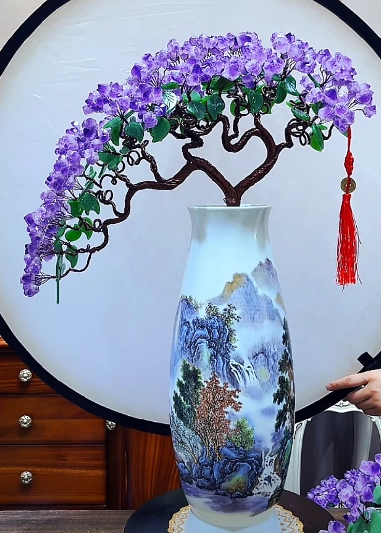 【卓越轻奢原创】宁静致远山水福筒紫水晶招财百搭陶瓷摆件纯手工