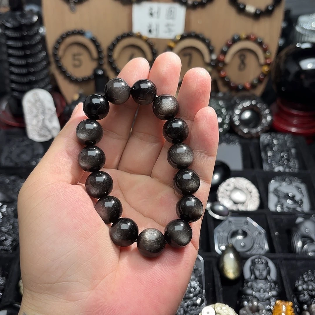 暖***宝未镶嵌黑曜岩手链