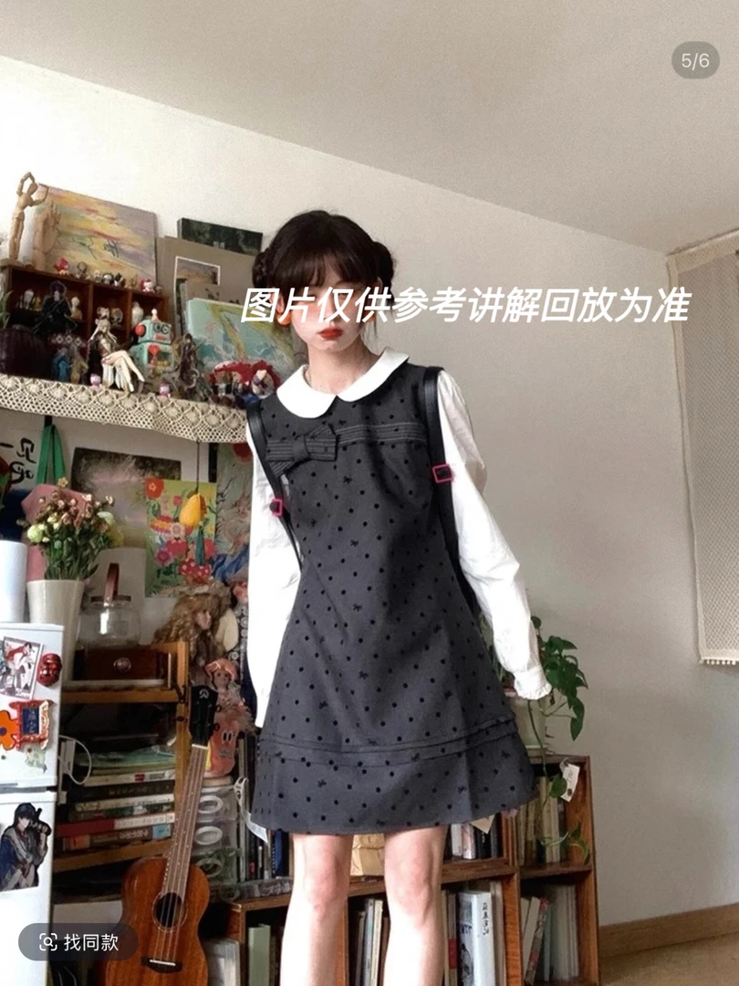 「小吴家」超好看百搭休闲蝴蝶结波点连衣裙子女春新款洋气减龄百搭