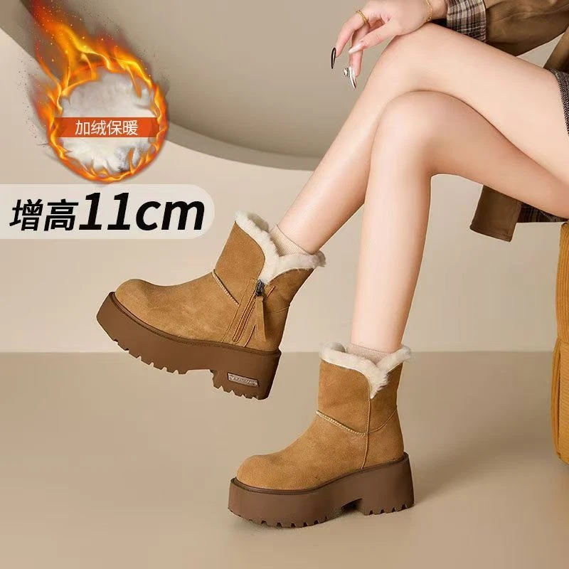 厚底雪地靴女2025冬季羊皮毛一体加绒保暖防滑短靴毛绒棉靴