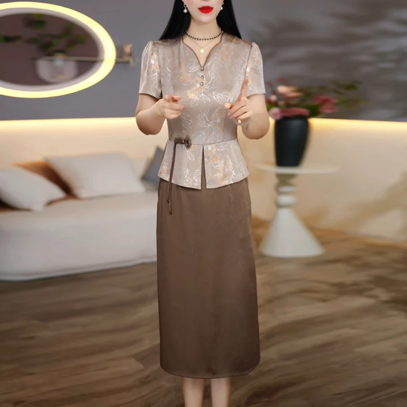 新中式复古改良旗袍连衣裙女2025夏季新款时尚减龄妈妈假两件裙子