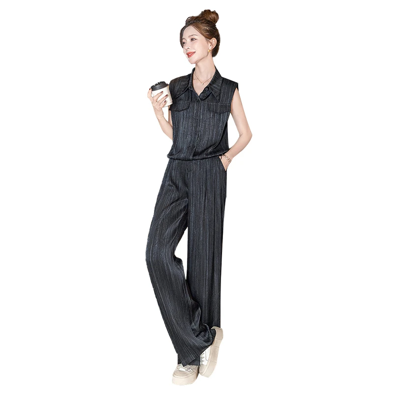 丝柏舍2025秋季新款女装翻领上衣搭长裤两件套时尚套装S52B1586N