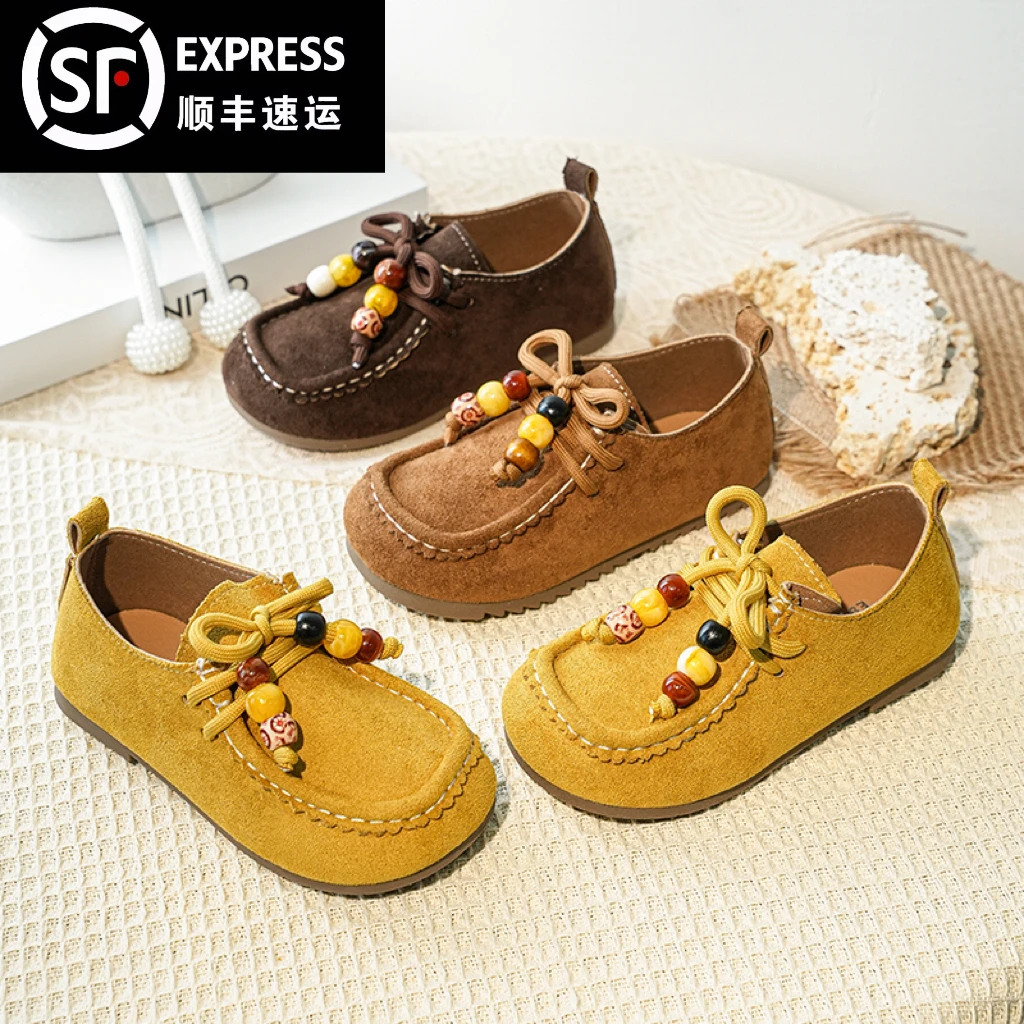 2025秋季新款车缝线鞋英伦风小童英伦女女孩春秋舒适系带公主鞋