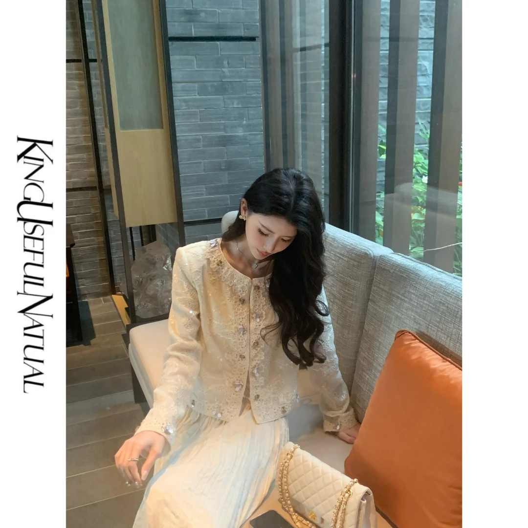 KUN【香槟格调】别样点缀 重工镂空亮片衬衫外套女气质显瘦正肩上衣