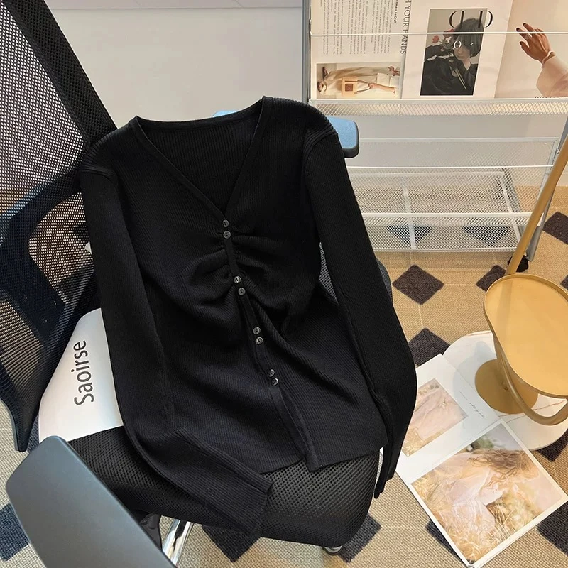 韩国ins风半高软糯领纹弹力显瘦冬季简约气质打底百搭针织毛衣女