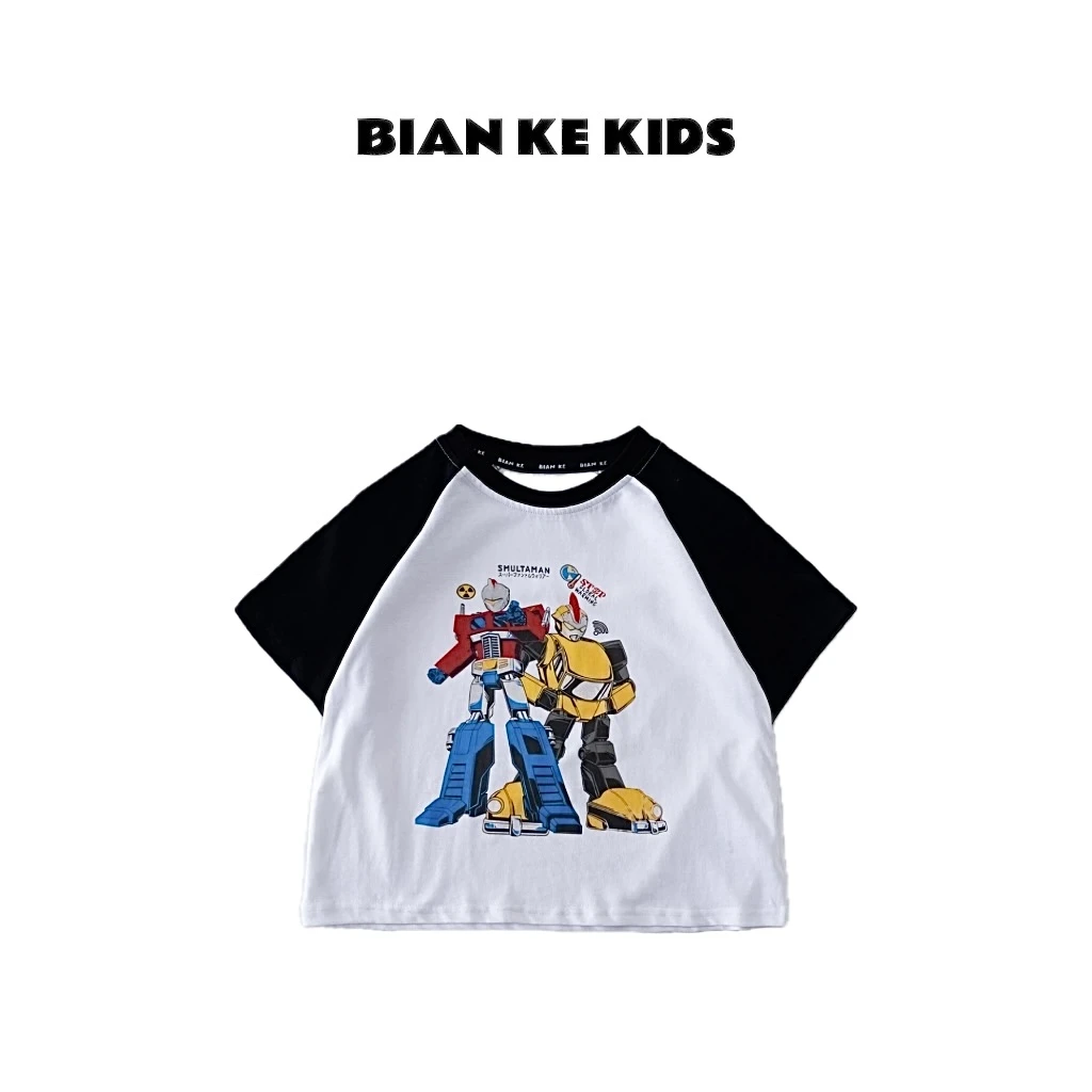 新款夏季儿童品牌全棉透气吸汗纯棉机器高达印花男童短袖T恤B2515