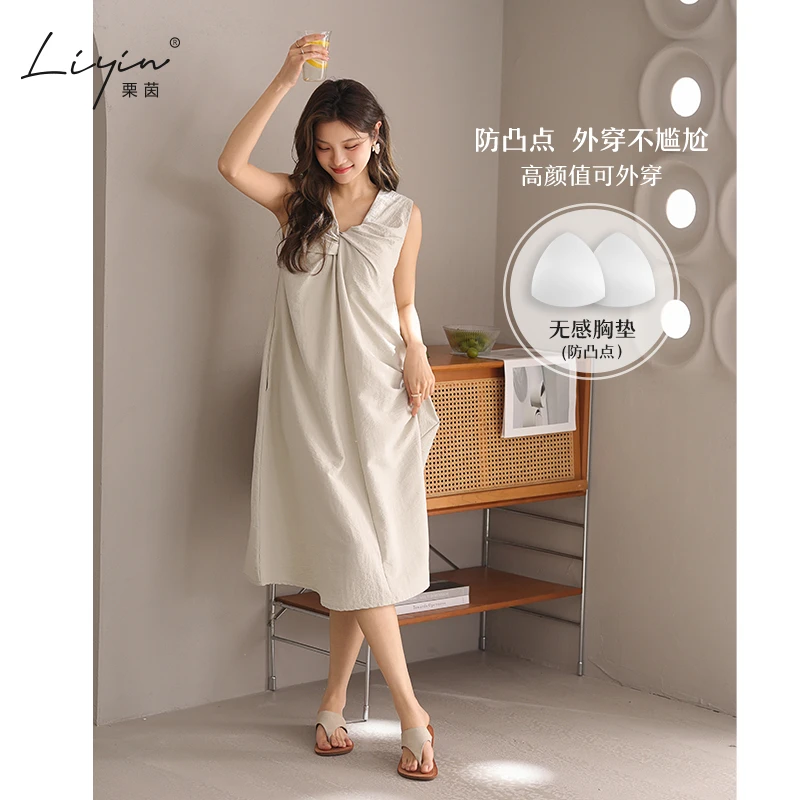 栗茵小众设计师新款泡泡绵女士睡衣夏季少女睡裙可外穿家居服
