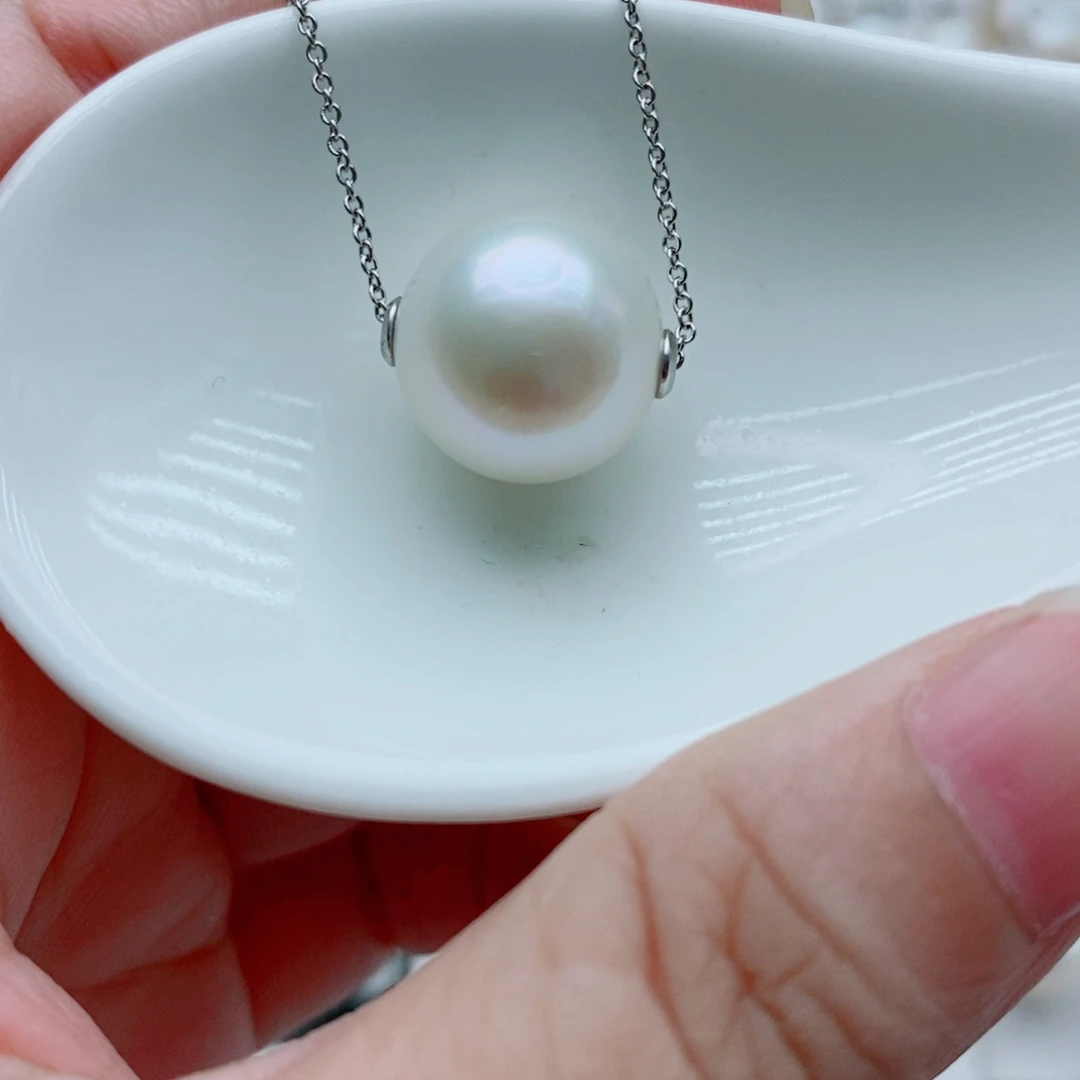 淡水珍珠银S925镶嵌吊坠(赠链)13mm