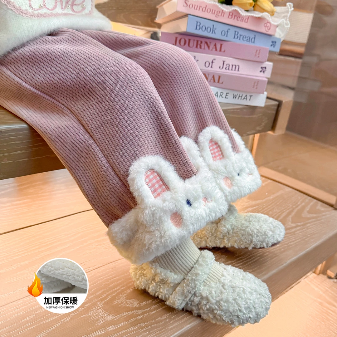 女童加绒裤子秋冬款2025新款儿童一体绒休闲裤宝宝直筒裤阔腿裤潮