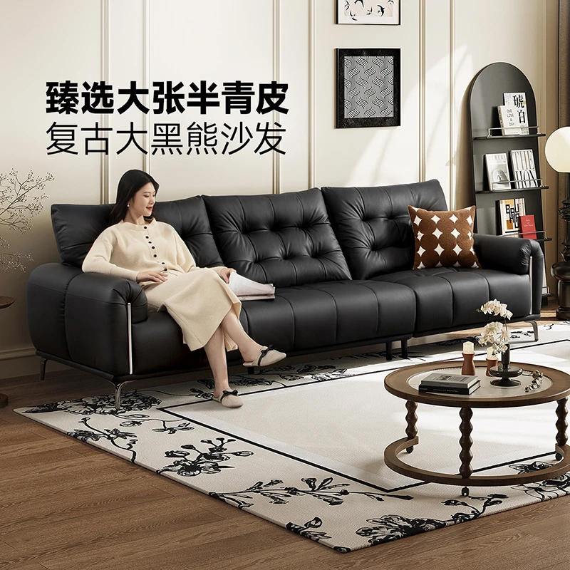 助眠神器芝华仕轻奢真皮沙发全户型客厅直排大黑牛头层牛皮3183