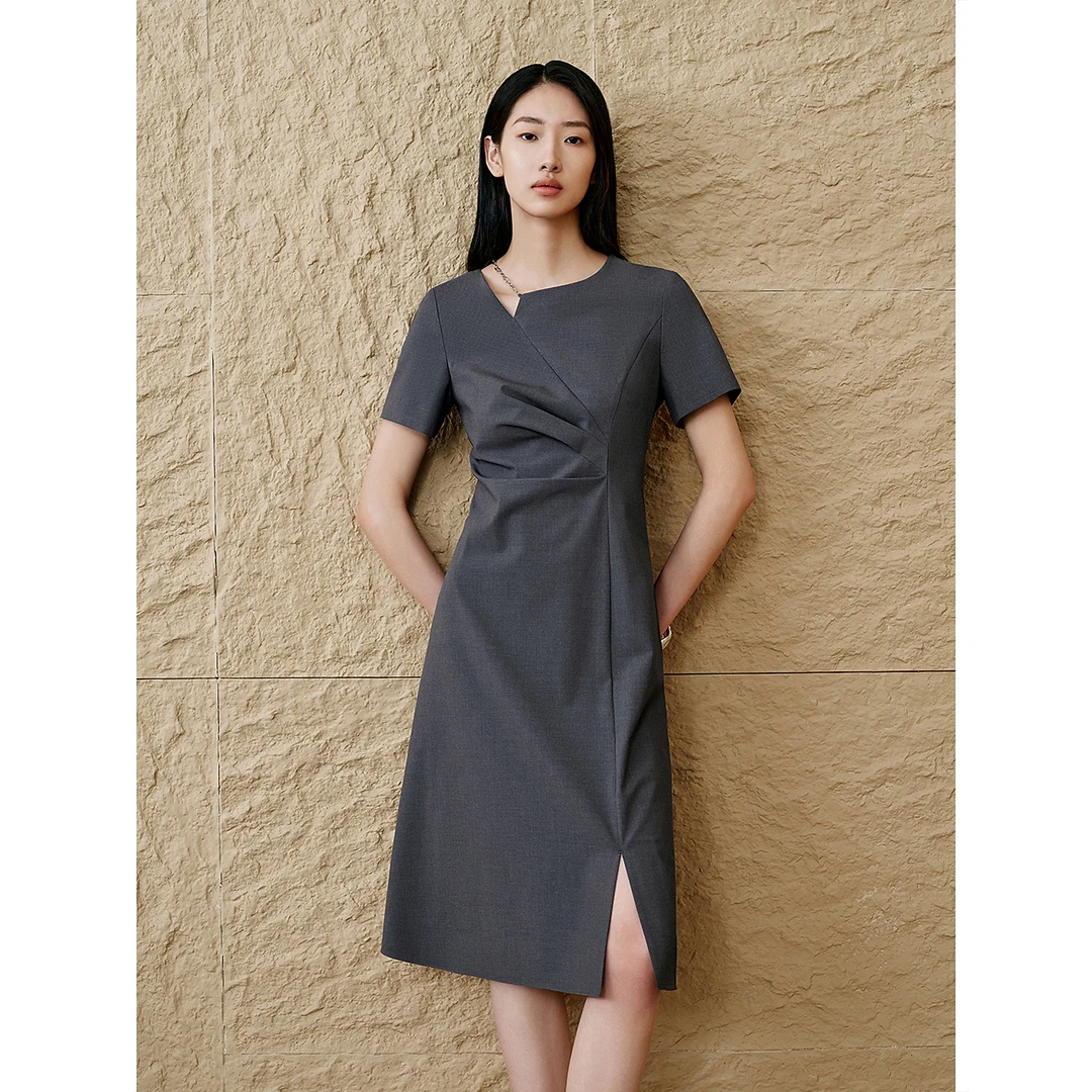 「感官雕刻」INSUN恩裳夏季都市时尚气质压褶设计连衣裙9C65205480