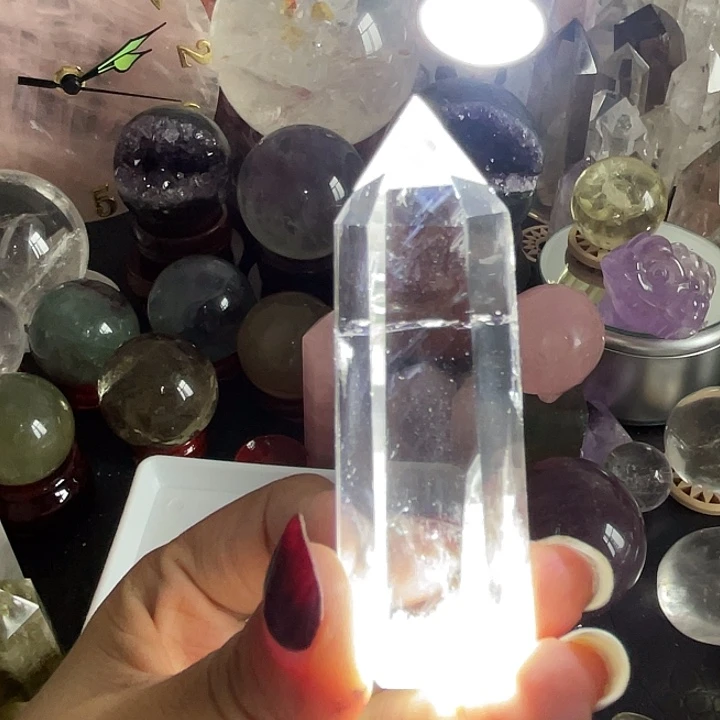 珠宝半成品水晶未镶嵌31蓝针白水晶柱高6.7宽2.3