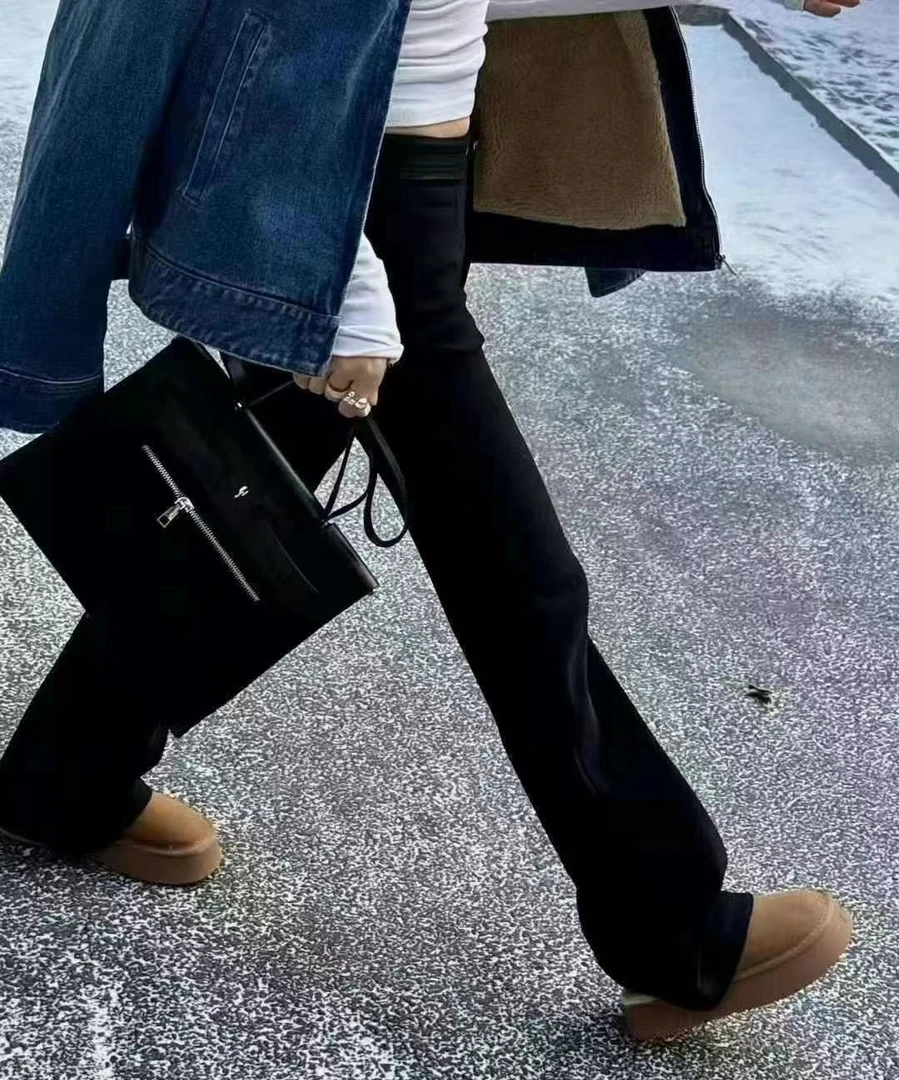 Z.X 拼接腰头弹力加绒微喇裤 66801