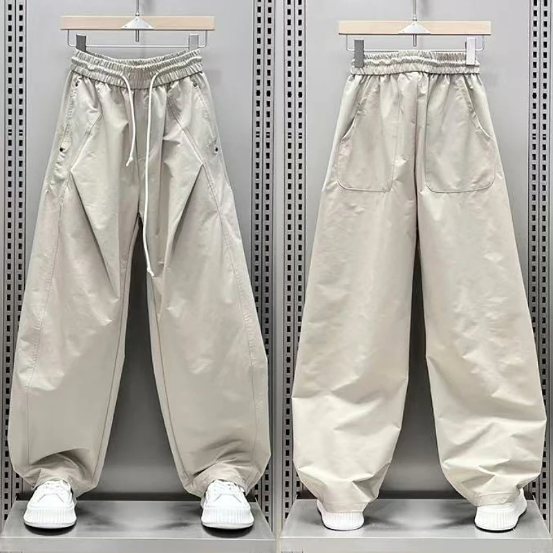 2025夏季新款纯色男士休闲垂感弯刀裤宽松褶皱薄款速干直筒休闲裤