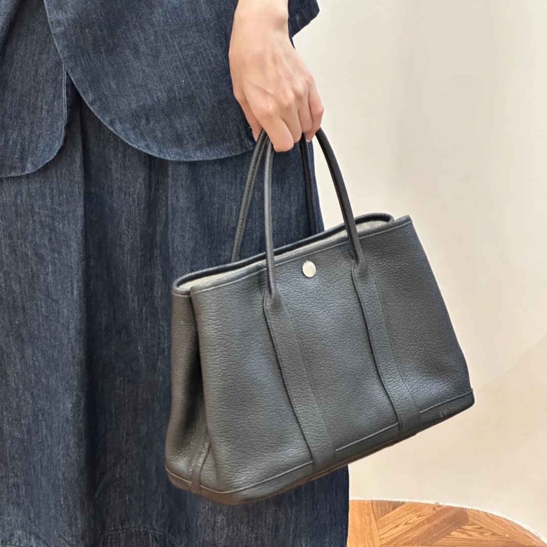95新 Hermes/爱马仕 黑银全皮花园30 框p刻 95新