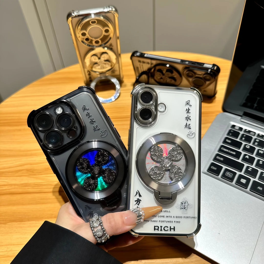 风生水起支架适用苹果16promax四角防摔手机壳华为/oppo/vivo小米