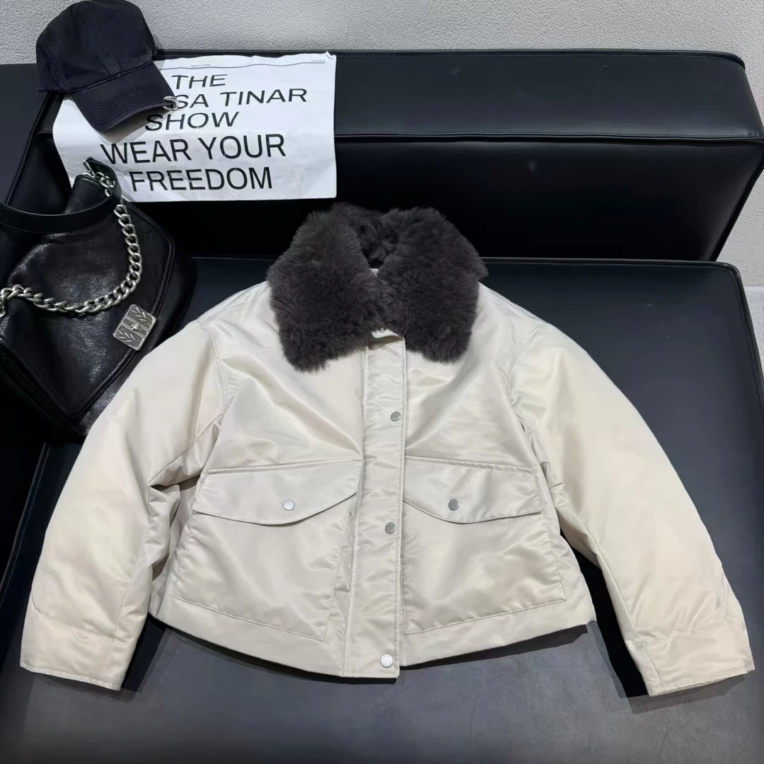 【古崎】90鹅绒羊毛领 宽松保暖外套羽绒服#240871