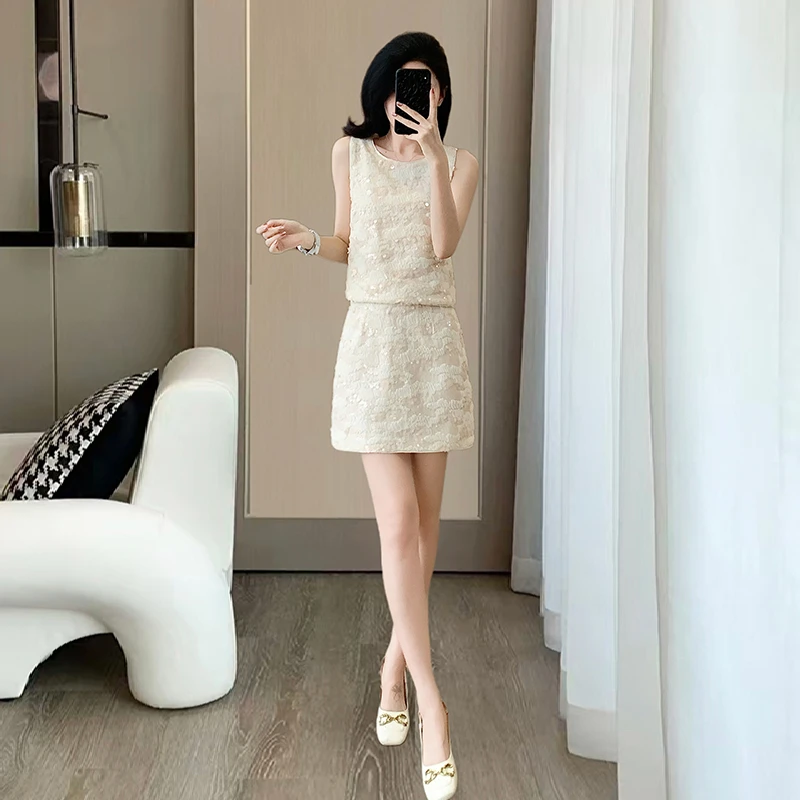 夏季小香风套装女2025夏季新款法式千金风高端重工亮片上衣两件套