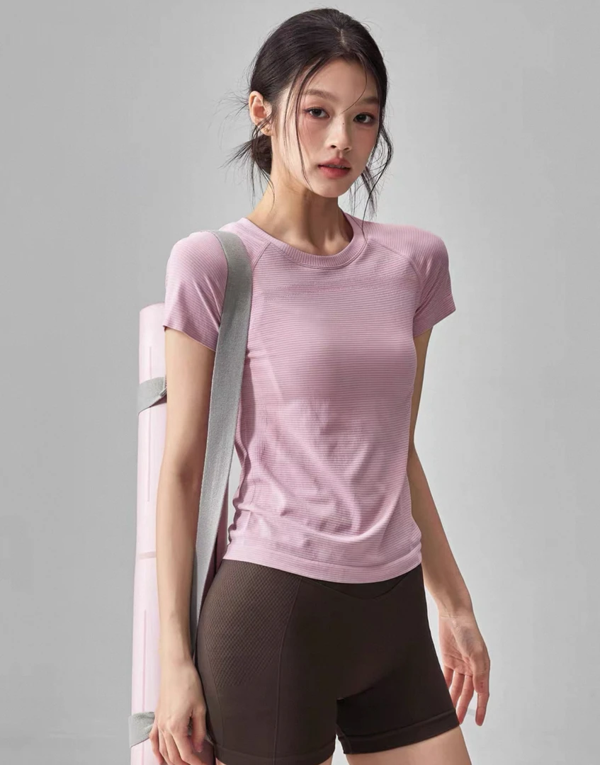 大牌同款夏季瑜伽服速干短袖显瘦透气训练跑步上衣薄款运动T恤新