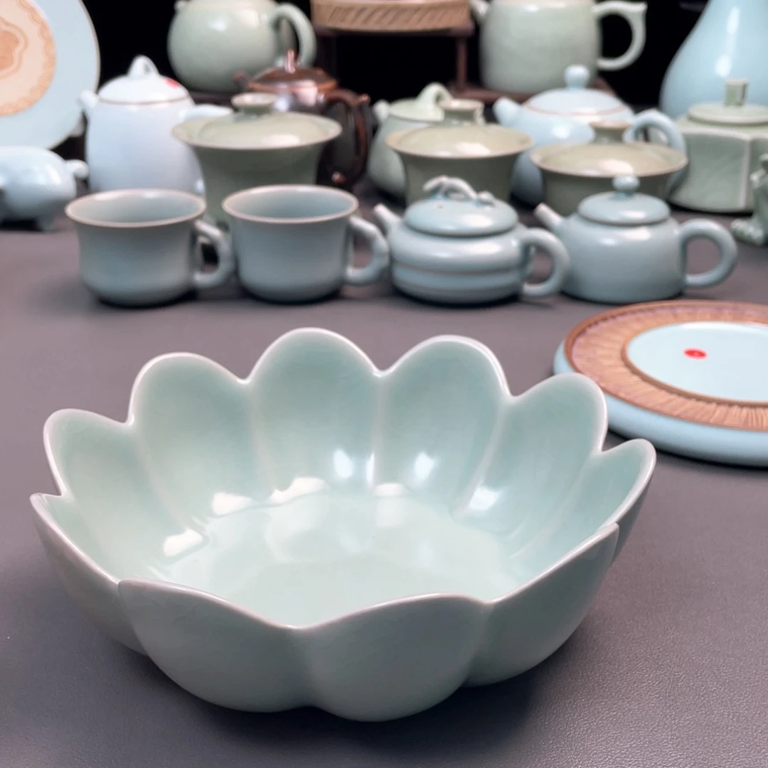 杯全手工支钉烧仿古釉莲花果盘微微瑕