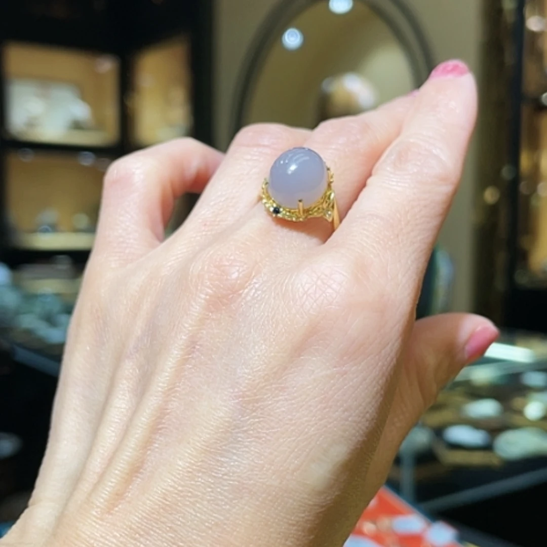 【闪购商品】和田玉戒指18K金镶嵌14#