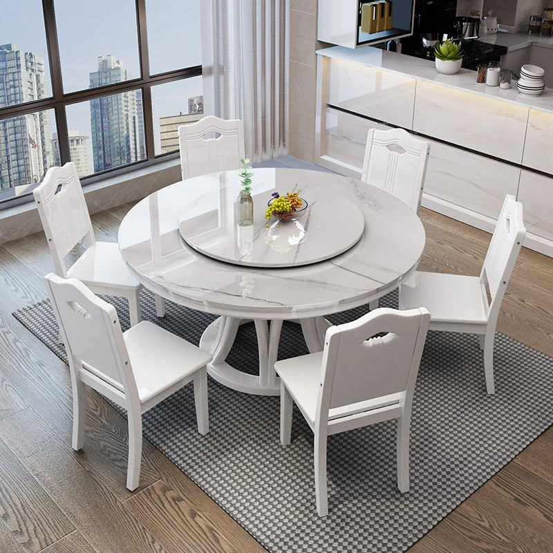 大理石餐桌圆桌实木岩板桌子轻奢圆形高端桌面圆家用饭桌现代简约