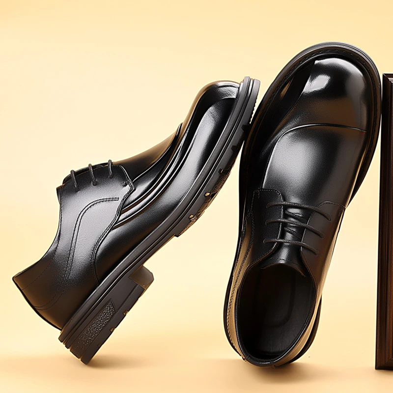 法莎尼亚男鞋真皮百搭皮鞋男士商务潮流大头厚底时尚正装休闲男鞋