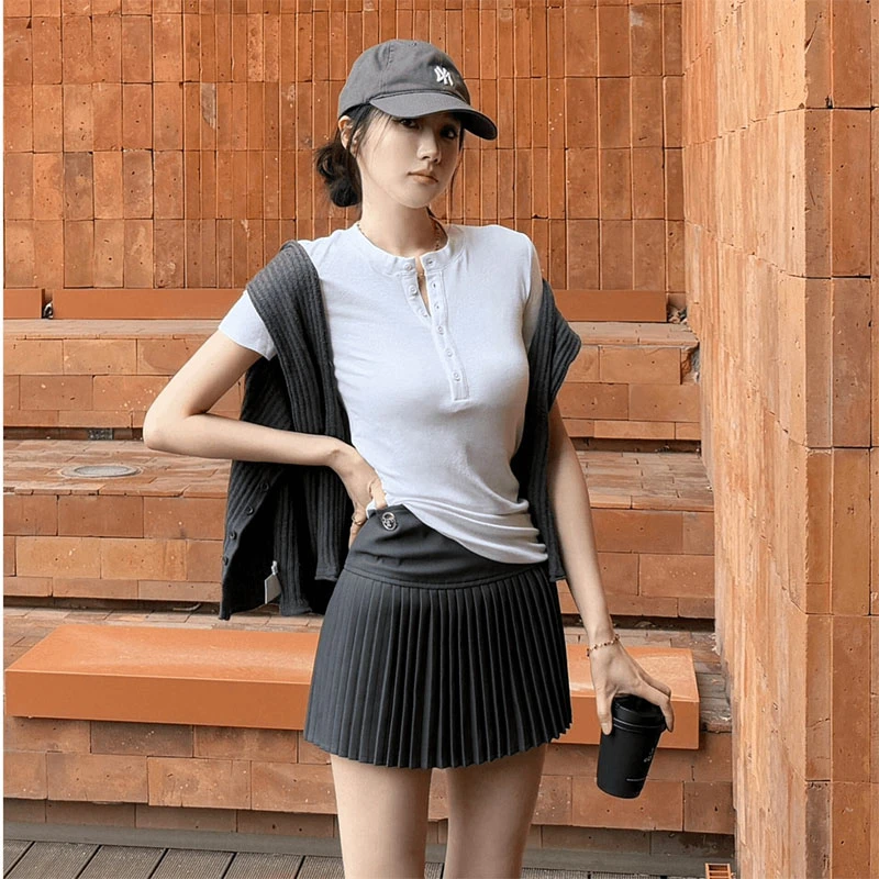 辣妹半开领白色短袖t恤女装2025新款夏季修身显瘦时尚百搭上衣潮