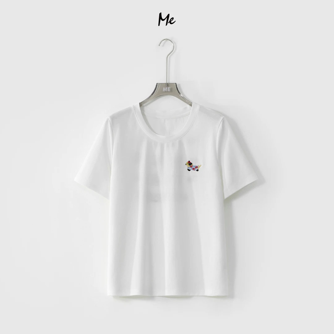 ME【小狗画册】重工多元刺绣透气显瘦舒适时尚百搭短袖T恤MESS4185