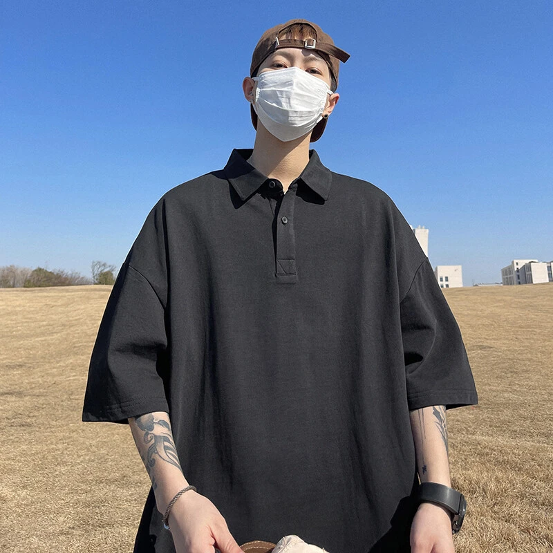 高级感痞帅polo衫珠地网眼透气时尚百搭t恤男翻领短袖宽松半袖潮