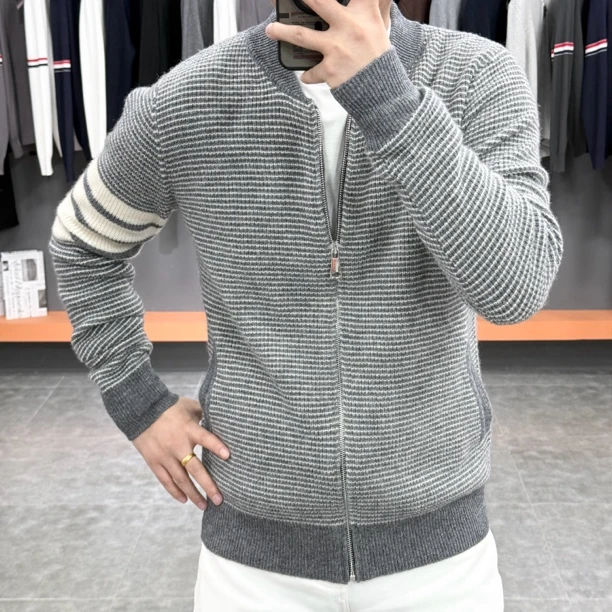 *他俊*新款秋冬时尚条纹气质经典百搭针织外套 SL9072
