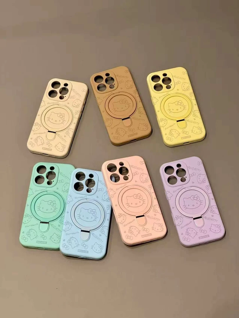 线条kt猫咪360°磁吸支架适用于iPhone16promax手机壳15少女14可爱