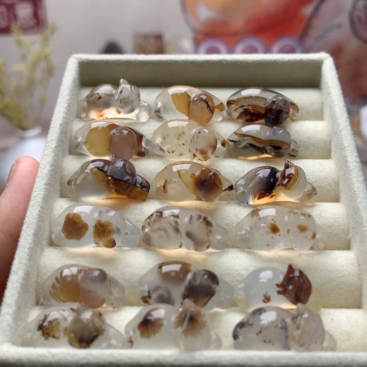 玛瑙/玉髓未镶嵌玛瑙草花趴趴猫