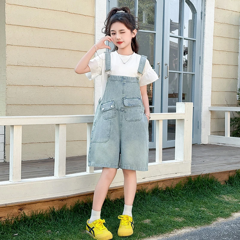 女童牛仔背带裤2025夏季新款时髦儿童吊带阔腿裤洋气大童夏装裤子