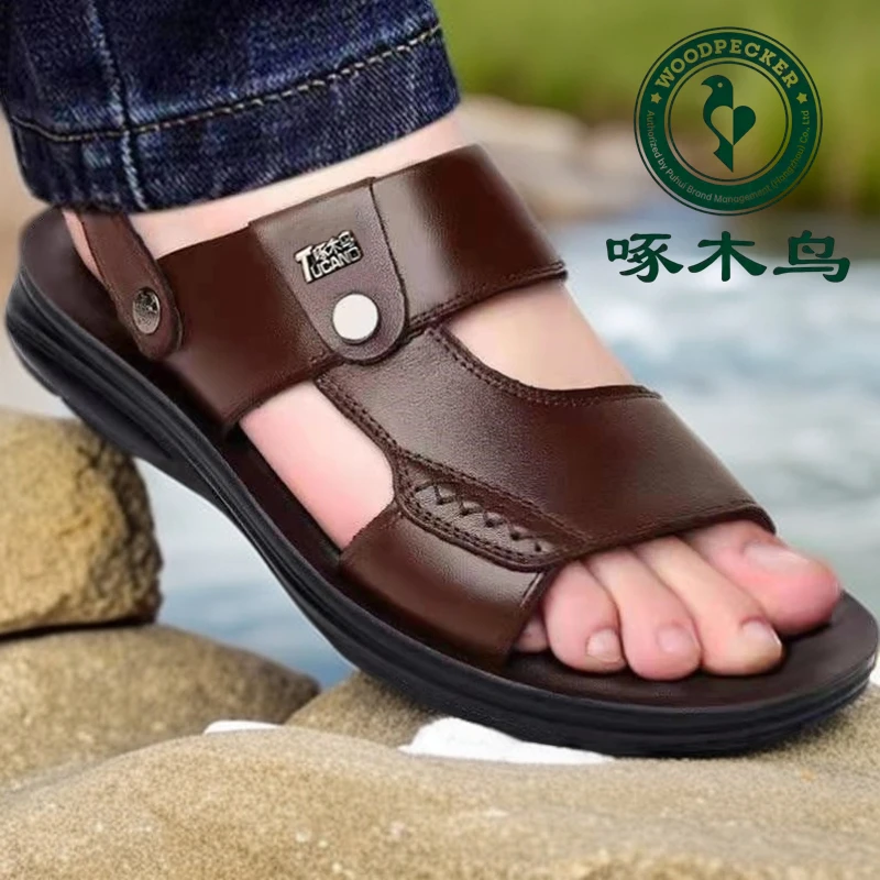 凉鞋男2025年夏季新款真皮休闲沙滩鞋软底防滑两用中年凉拖鞋开车